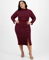Sandra Darren Plus Size Checkered-knit Sweater Dress In Burgundy
