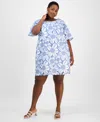 Sandra Darren Plus Size Embroidered Floral Shift Dress In Blue