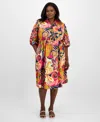 Sandra Darren Plus Size Printed Drawstring-waist Shirtdress In Multi