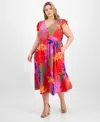 Sandra Darren Plus Size Printed Flutter-sleeve Midi Dress