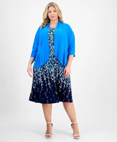 Sandra Darren Plus Size Printed Jersey Jacket Dress In Blue