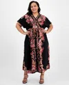 Sandra Darren Plus Size Printed Short-sleeve Maxi Dress In Black
