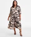 Sandra Darren Plus Size Printed Spread-collar Midi Dress In Multi