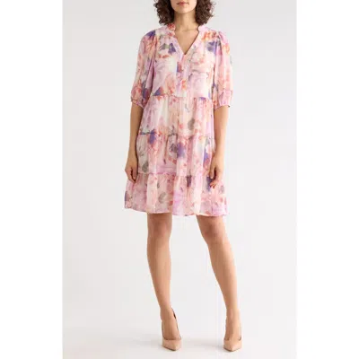 Sandra Darren Print Tiered Dress In Pink