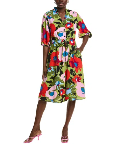 Sandra Darren Puff Sleeve Midi Dress In Multi