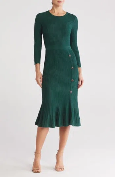 Sandra Darren Ribbed Sweater Dress In Hunter