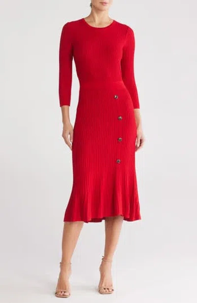 Sandra Darren Ribbed Sweater Dress In Red