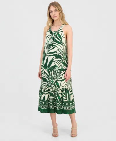 Sandra Darren Sanda Darren Petite Sleeveless Border-print Midi Dress In Green