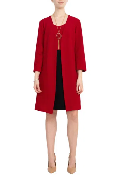 Sandra Darren Scoop Neck Sleeveless Short Dress With Attached Jacket In Red Black In Burgundy