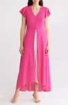 Sandra Darren Short Sleeve Maxi Jumpsuit In Pink