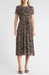 Sandra Darren Short Sleeve Mesh Midi Dress In Gray
