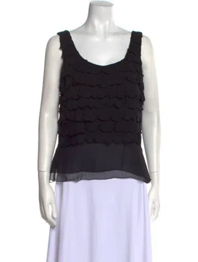 Pre-owned Sandra Darren Silk Scoop Neck Top In Black