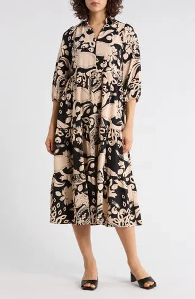 Sandra Darren Three-quarter Sleeve Tiered Dress In Multi