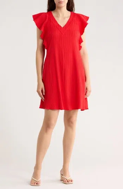 Sandra Darren V-neck A-line Dress In Red