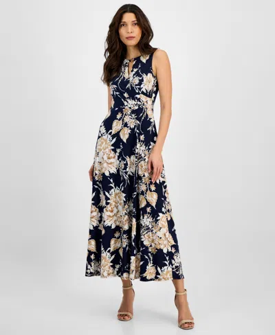 Sandra Darren Women's Floral-print Keyhole Maxi Dress In Navy