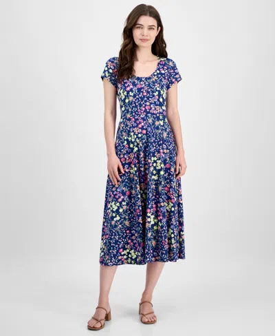 Sandra Darren Women's Floral-print Scoop-neck Dress