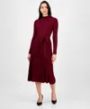Sandra Darren Mock Neck Long Sleeve Sweater Dress In Burgundy