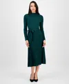 Sandra Darren Women's Tie-front Pleated Mock-neck Sweater Dress In Green
