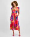 Sandra Darren Plus Size Printed Flutter-sleeve Midi Dress In Multi