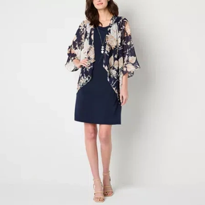 Sandra Darren Womens Floral Jacket Dress In Blue