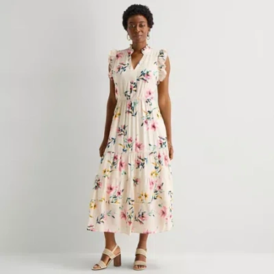 Sandra Darren Womens Notch Neck Sleeveless Ruffled Maxi Dress In Multi
