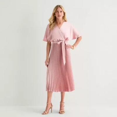 Sandra Darren Womens Petite V Neck Short Sleeve Flutter Maxi Dress In Pink