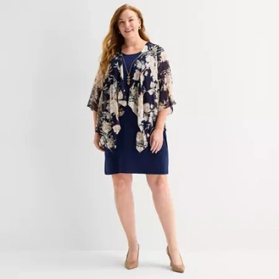 Sandra Darren Womens Plus Flutter Floral Jacket Dress In Blue