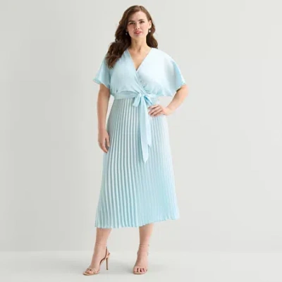 Sandra Darren Womens Plus V Neck Short Sleeve Flutter Maxi Dress In Blue