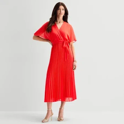 Sandra Darren Womens V Neck Short Sleeve Flutter Maxi Dress In Red
