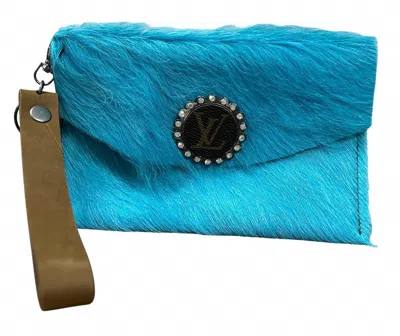 Sandra Ling Lv Fur Purse Wristlet In Blue