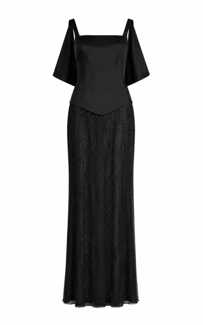 Sandra Mansour After Dark Satin Tulle Maxi Dress In Black