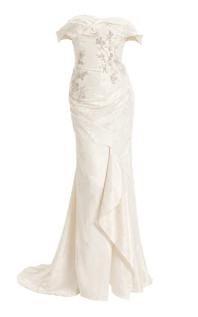 Sandra Mansour Breathless Silk Brocade Midi Dress In Off-white
