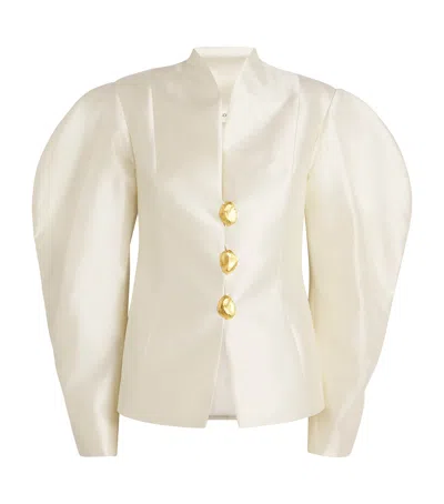 Sandra Mansour Satin Eclipse Blazer In White