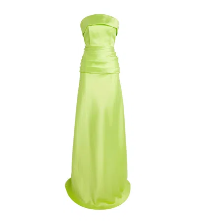 Sandra Mansour Satin Illuminated Illusion Gown In Green