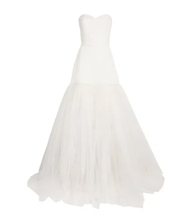 Sandra Mansour Strapless Entre Deux Gown In White