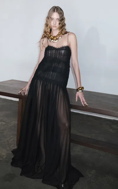 Sandra Mansour Veil Of Vapors Sheer Gown In Black