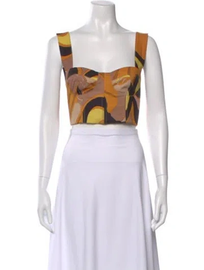 Pre-owned Sandra Weil Printed Square Neckline Crop Top In White