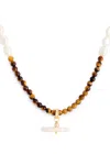 Sandralexandra Pearl T-bar And Stone 18kt Gold-plated Necklace In Brown