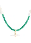 Sandralexandra Pearl T-bar And Stone 18kt Gold-plated Necklace In Green