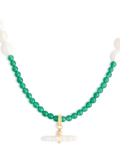 Sandralexandra Pearl T-bar And Stone 18kt Gold-plated Necklace In Green