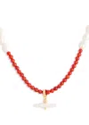Sandralexandra Pearl T-bar And Stone 18kt Gold-plated Necklace In Red