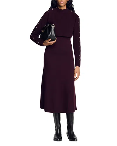 Sandro 2 In 1 Knit Midi Dress In Transparent