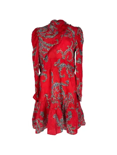 Pre-owned Sandro 2020s Draped-neckline Printed Mini Dress In Red
