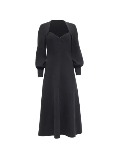 Pre-owned Sandro 2020s Sweetheart-neck Puff-sleeve Dress In Black