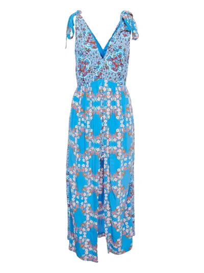 Pre-owned Sandro 2024 Floral Crepe Dress In Blue