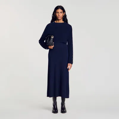 Sandro 2-in-1 Knit Maxi Dress In Blue