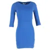 Sandro 3/4 Sleeve Mini Fitted Dress In Blue Cotton In Blue