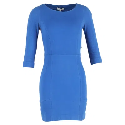 Sandro 3/4 Sleeve Mini Fitted Dress In Blue Cotton
