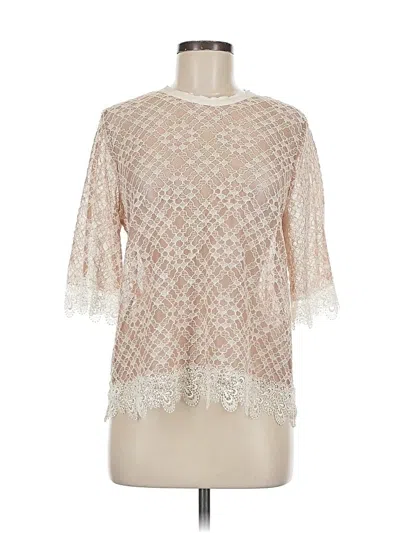 Pre-owned Sandro 3/4 Sleeve Top Ivory Mock Neckline Tops In White