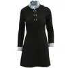 Sandro 3/4 Sleeve With Ruffled Collar Mini Dress In Black Polyester In Black